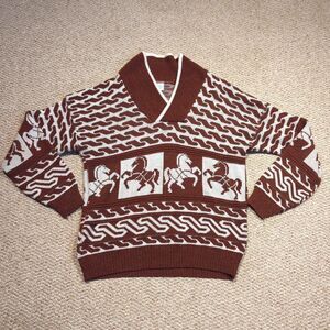 Vintage Horse Sweater Size Large Brown Beige Acrylic Western Cowboy Retro